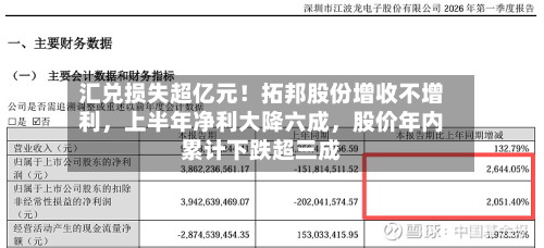 汇兑损失超亿元！拓邦股份增收不增利，上半年净利大降六成，股价年内累计下跌超三成-第2张图片