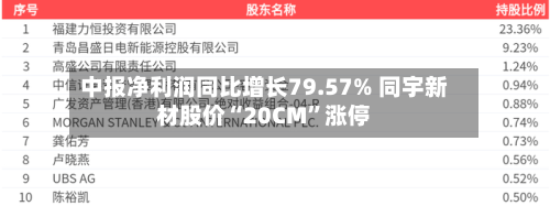 中报净利润同比增长79.57% 同宇新材股价“20CM”涨停-第2张图片