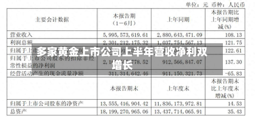 多家黄金上市公司上半年营收净利双增长
