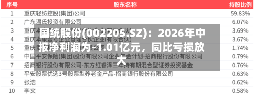 国统股份(002205.SZ)：2026年中报净利润为-1.01亿元，同比亏损放大-第2张图片