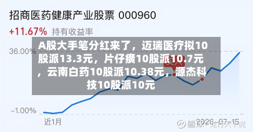 A股大手笔分红来了，迈瑞医疗拟10股派13.3元	，片仔癀10股派10.7元，云南白药10股派10.38元，源杰科技10股派10元-第3张图片