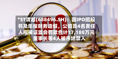 *ST清越(688496.SH)：因IPO招股书及年报财务造假，公司及4名责任人拟被证监会罚款合计17,188万元，董事长等4人被市场禁入-第2张图片