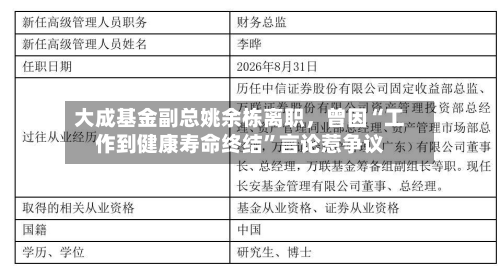 大成基金副总姚余栋离职	，曾因“工作到健康寿命终结”言论惹争议-第2张图片