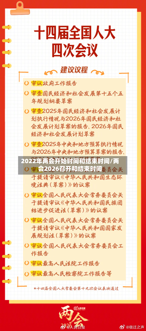 2022年两会开始时间和结束时间/两会2026召开和结束时间