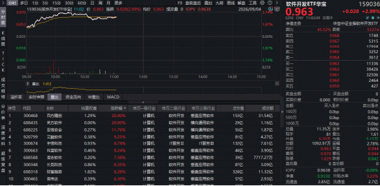 GPT-6登场，如何利好软件开发？华宝基金软件开发ETF（159036）标的指数涨超4%，四方精创、英方软件20CM涨停